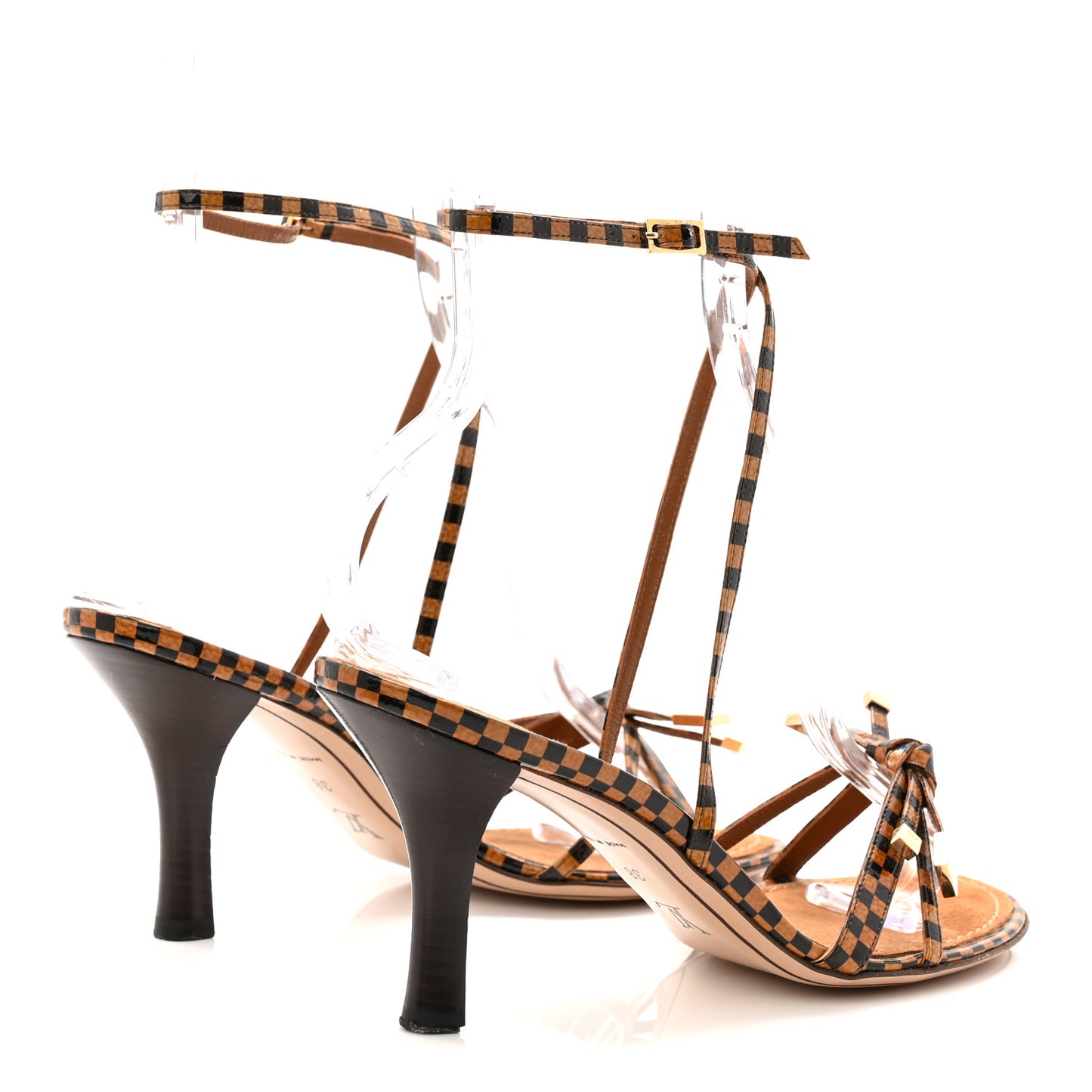 Patent Suede Damier Bow Ankle Wrap Sandals 38