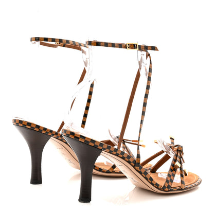 Louis Vuitton Patent Suede Damier Bow Ankle Wrap Sandals 38 4 of 9