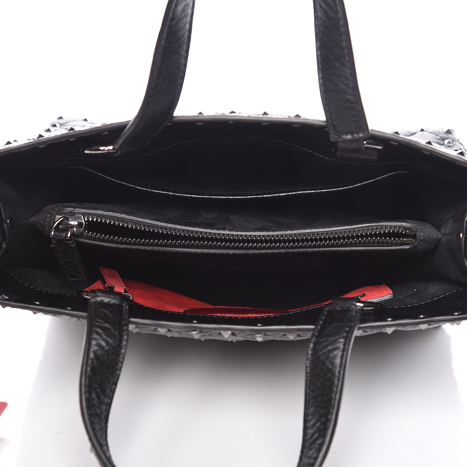 Valentino Garavani Craquele Nappa Rockstud Spike Tote Black 6 of 9