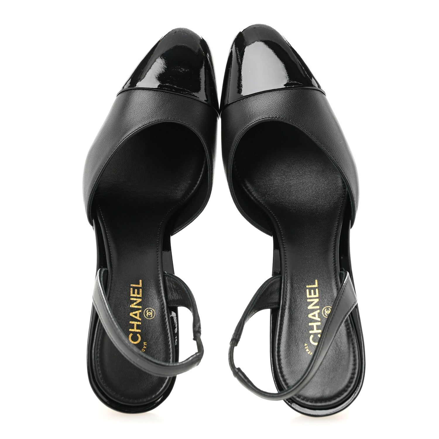 Chanel Lambskin Patent Calfskin Cap Toe CC Apple Slingback Pumps 38.5 Black 2 of 10