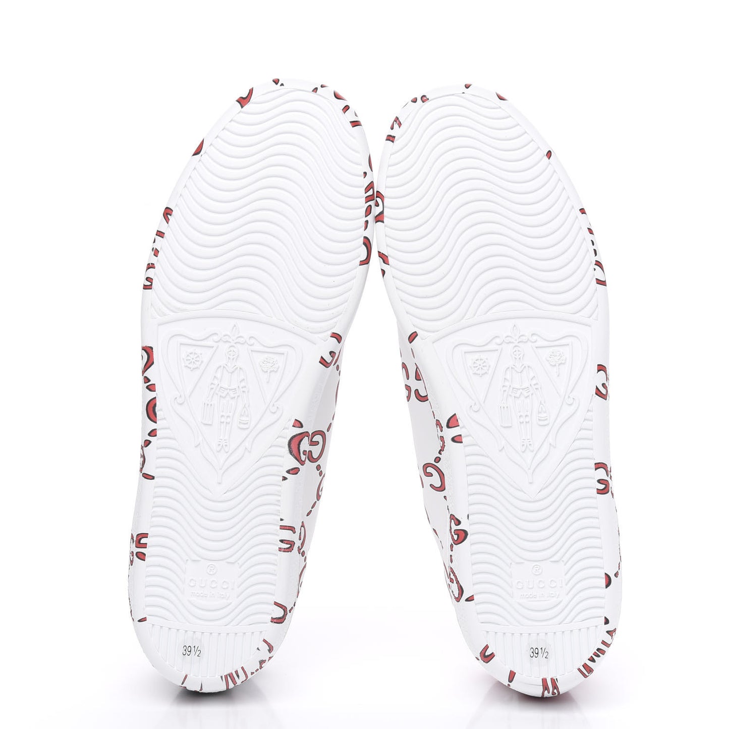 Calfskin GucciGhost Print Womens Ace Sneakers 39.5 White Hibiscus Red