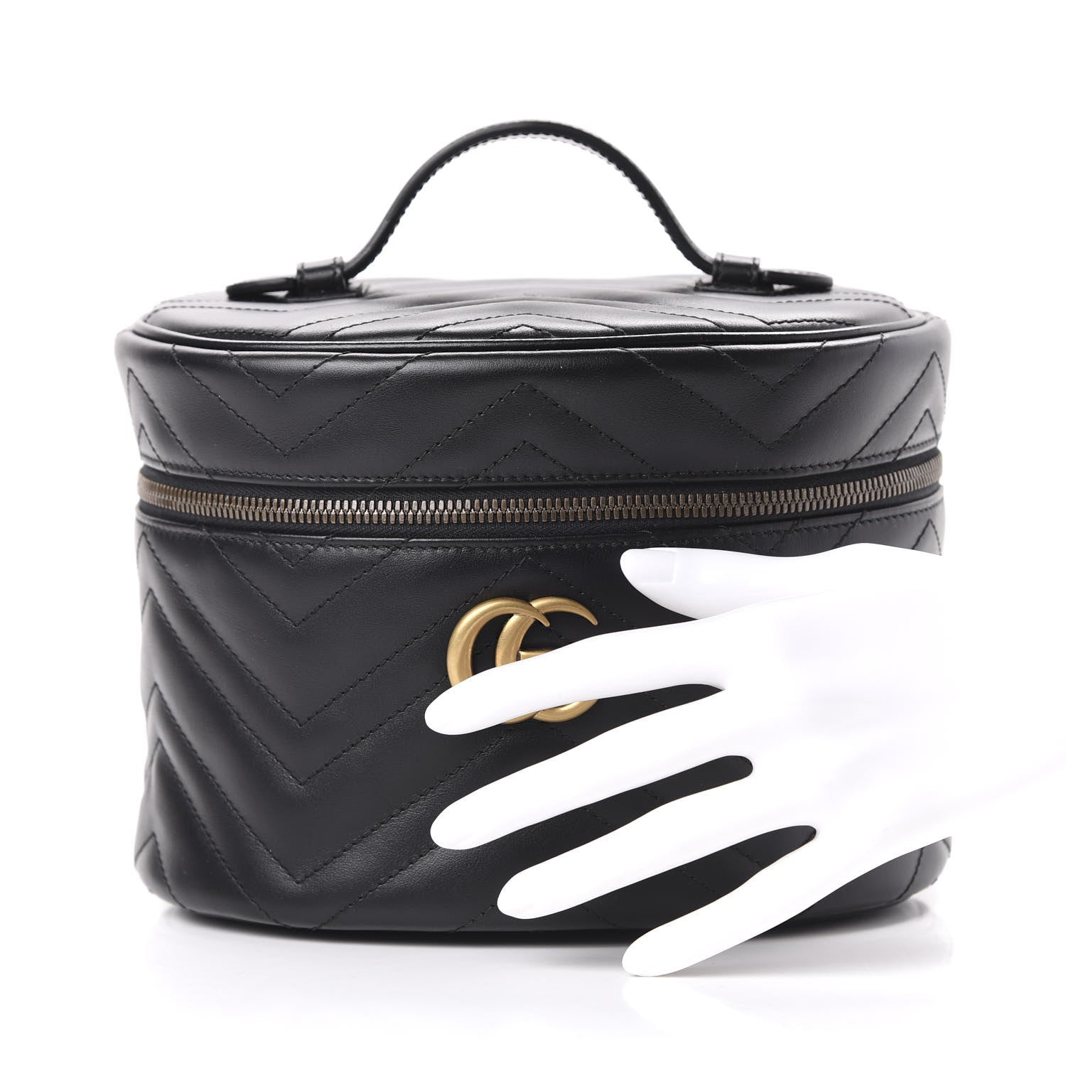Gucci Calfskin Matelasse Small GG Marmont Vanity Cosmetic Case Black 2 of 10