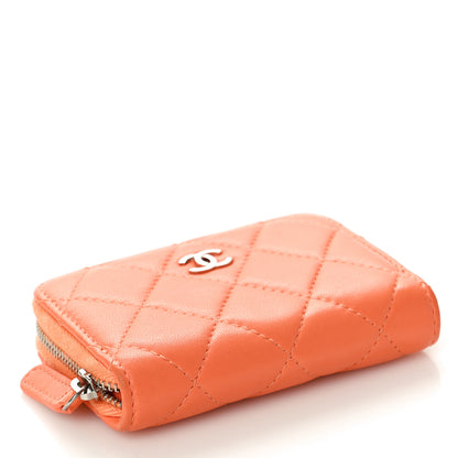 Chanel Lambskin Quilted Zip Around Coin Purse Wallet Coral 4 of 9