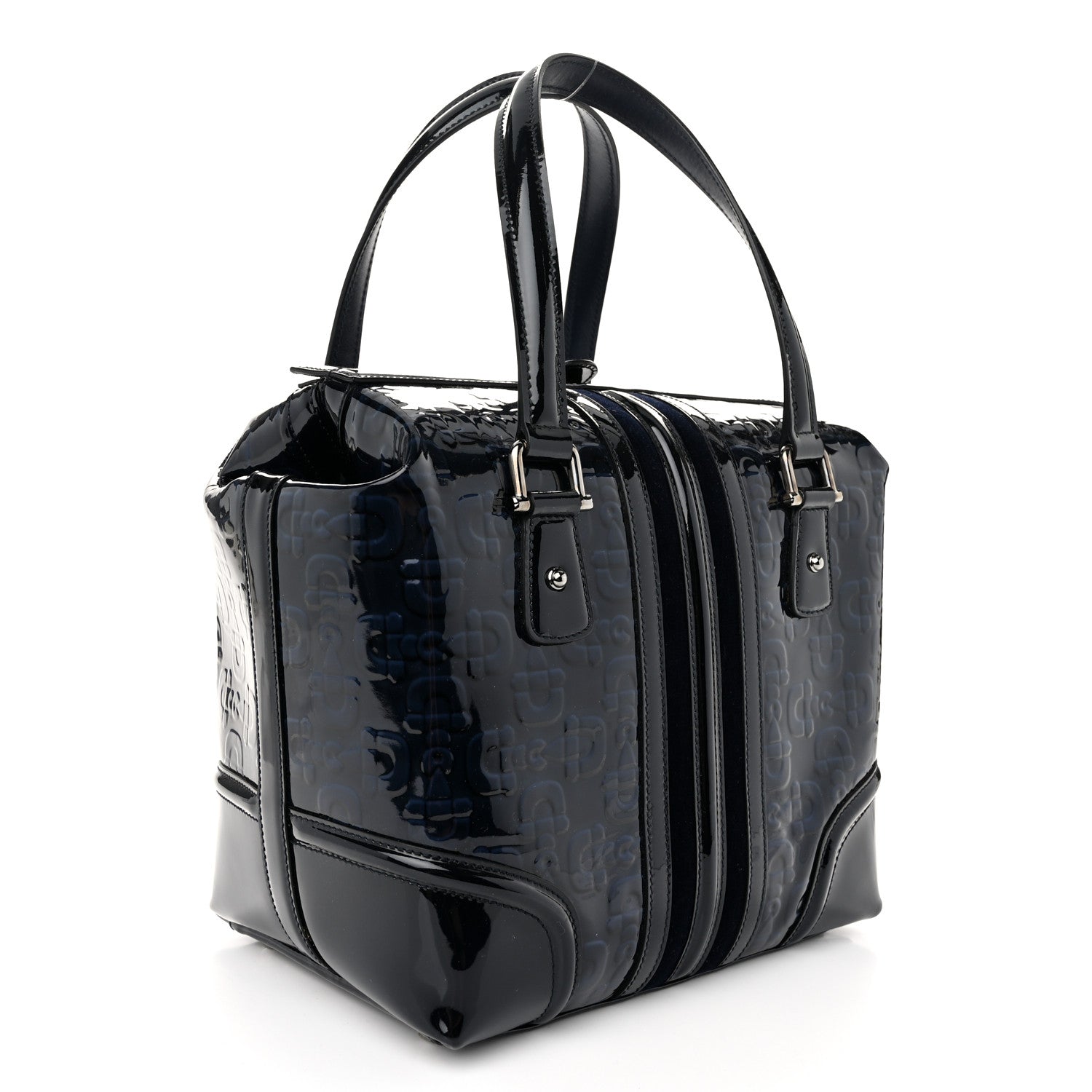 Gucci Patent Horsebit Embossed Treasure Boston Black Blue 2 of 10