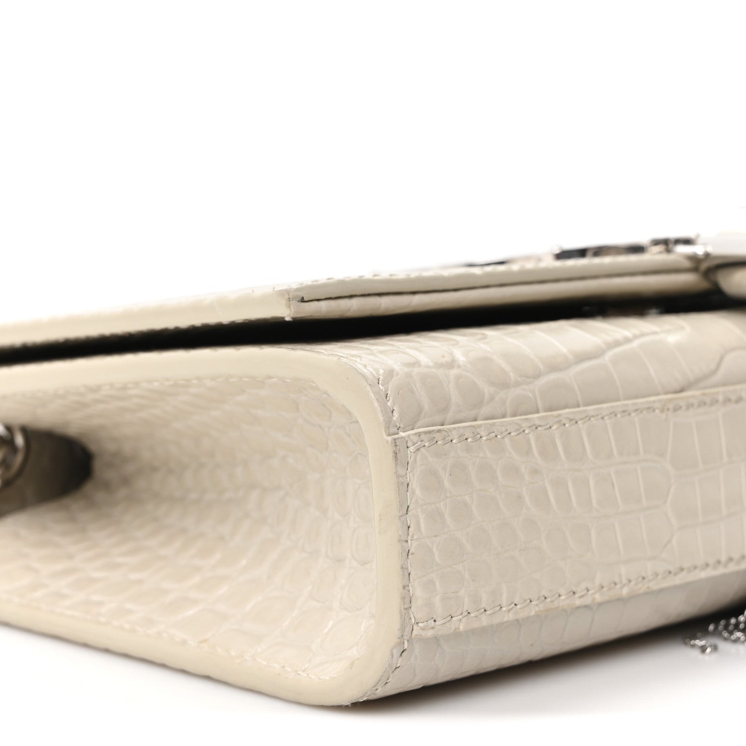Saint Laurent Calfskin Crocodile Embossed Small Classic Monogram Kate Tassel Satchel Blanc Vintage 9 of 10