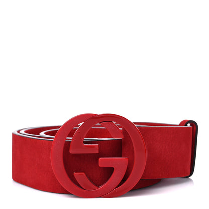 Gucci Nubuck Interlocking G Belt 90 36 Red 1 of 5