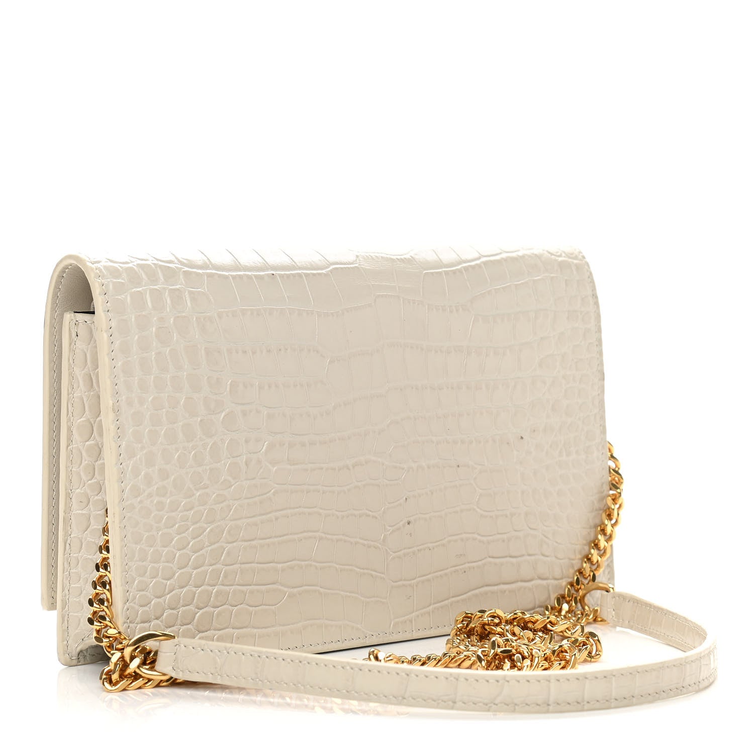 Saint Laurent Calfskin Crocodile Embossed Kate Monogram Tassel Chain Wallet Vintage White 2 of 14