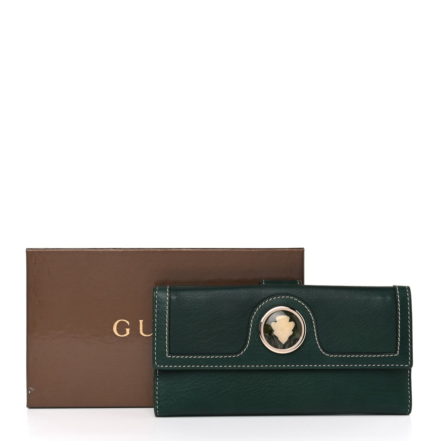 Gucci Calfskin Crest Continental Flap Wallet Green 14 of 14