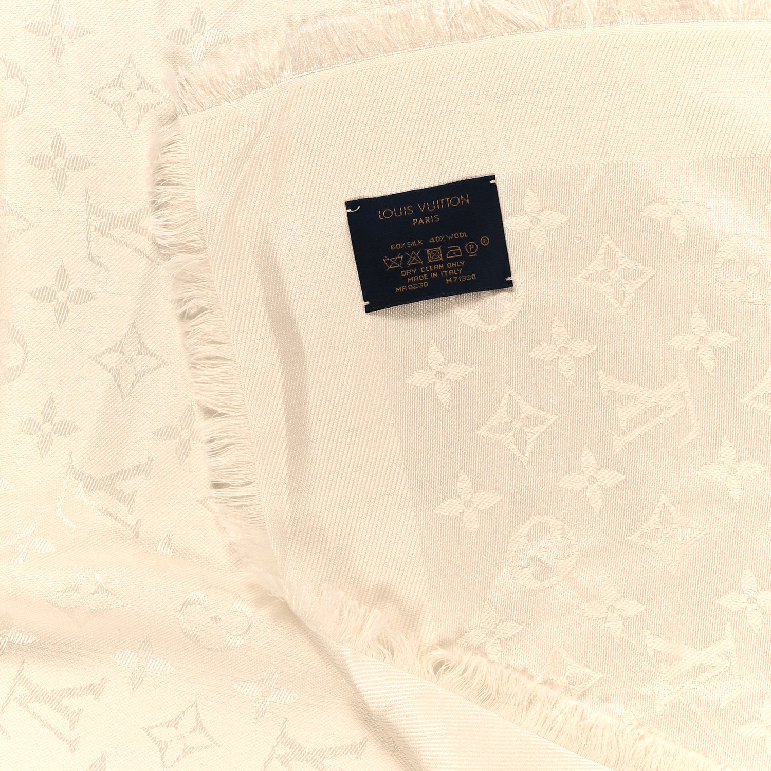 Louis Vuitton Silk Wool Monogram Shine Shawl White 3 of 3