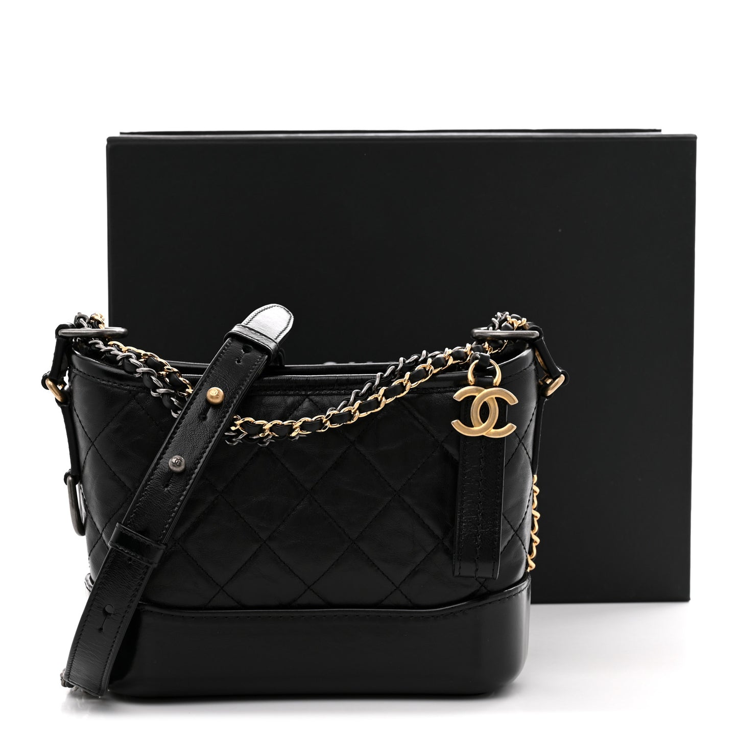 Aged Calfskin Quilted Small Gabrielle Hobo Black