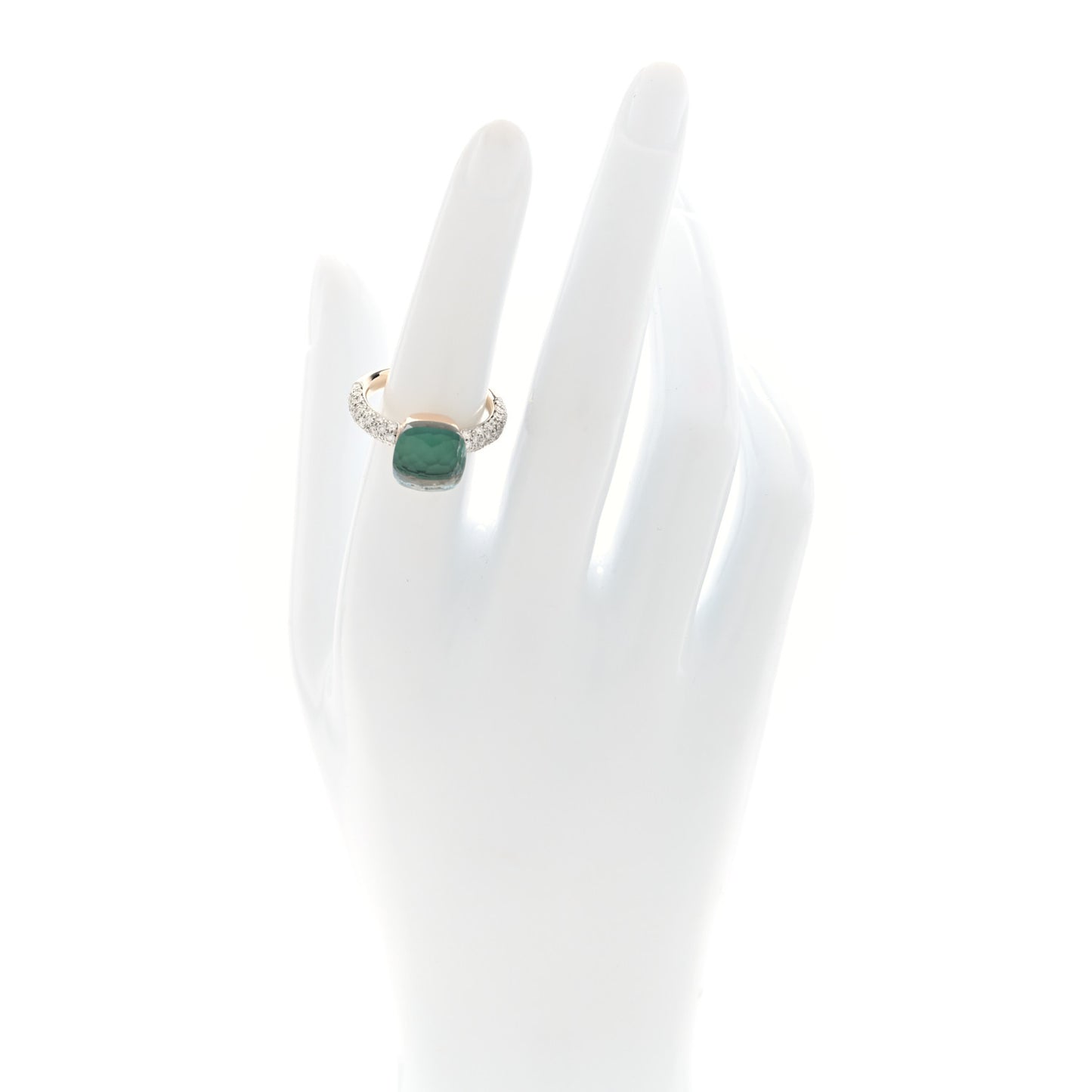 18K Rose White Gold Diamond Blue Topaz Agate Classic Nudo Ring 56 7.5