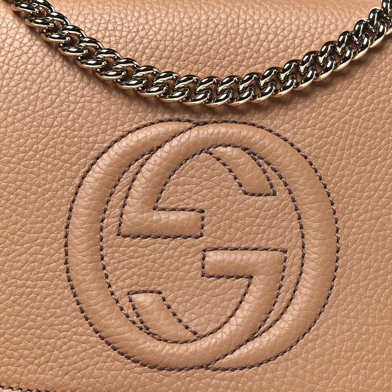 Gucci Pebbled Calfskin Medium Soho Flap Crossbody Camelia 8 of 10