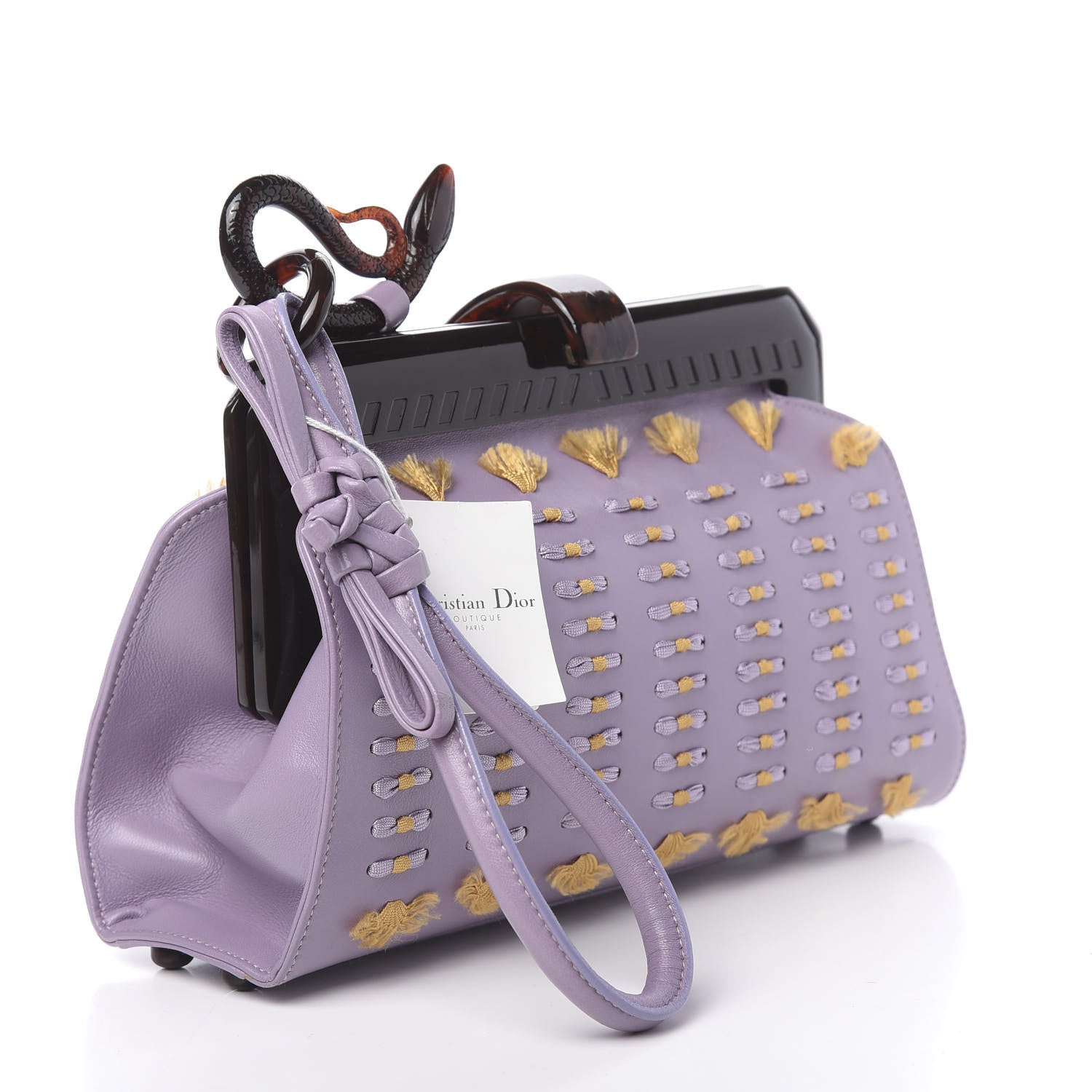 Christian Dior Lambskin Threaded Frame Clutch Violet Clair 3 of 11