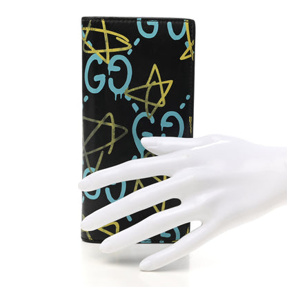 Gucci Calfskin GucciGhost Bi-Fold Long Wallet Black New Acquamarine 2 of 8