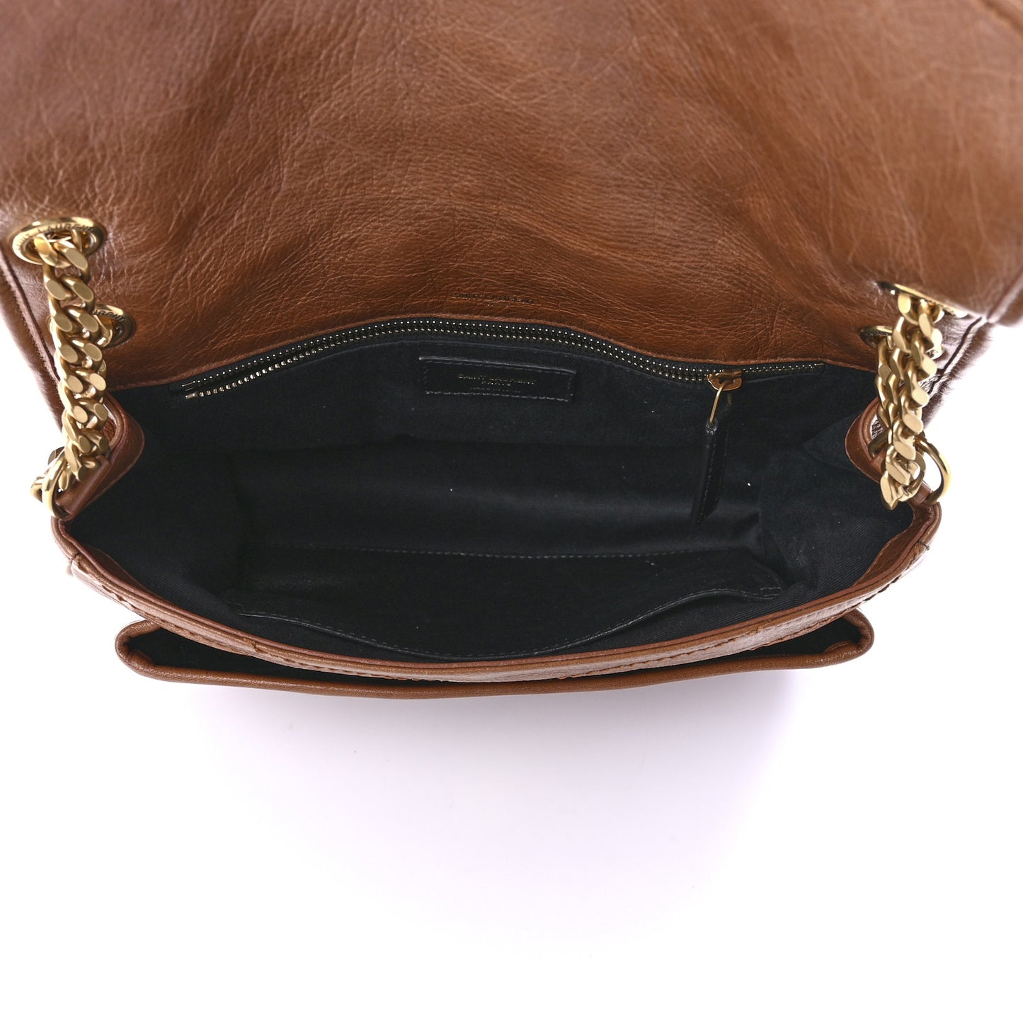 Crinkled Calfskin Matelasse Monogram Medium Niki Chain Satchel Caramel