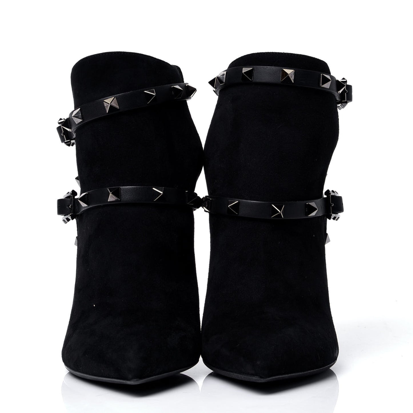 Suede Rockstud Double Buckle 100mm Ankle Boots 37 Black