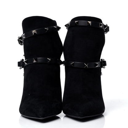 Valentino Garavani Suede Rockstud Double Buckle 100mm Ankle Boots 37 Black 2 of 5
