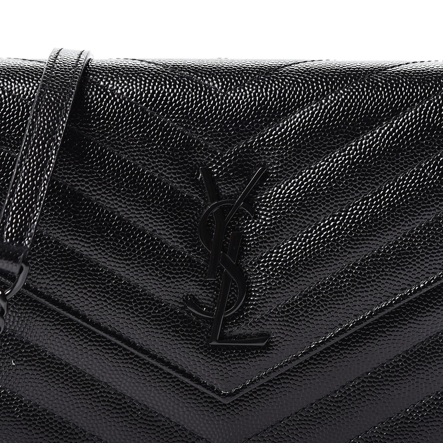 Grain De Poudre Matelasse Chevron Monogram Envelope Chain Wallet Black
