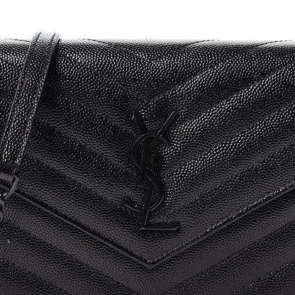Saint Laurent Grain De Poudre Matelasse Chevron Monogram Envelope Chain Wallet Black 7 of 10