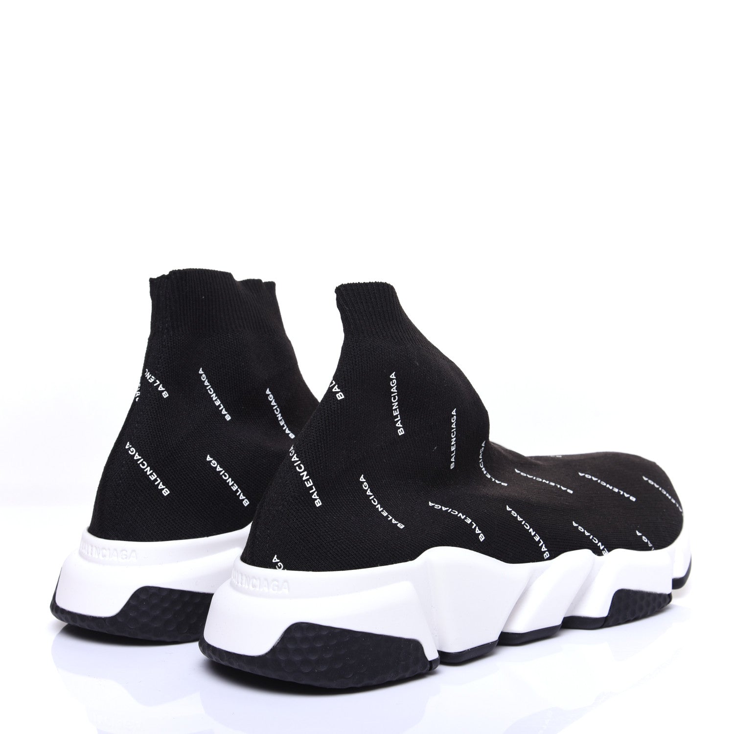 Balenciaga Neoprene Knit Allover Logo Bi-Color Sole Womens Speed Sneakers 41 Black White 3 of 10