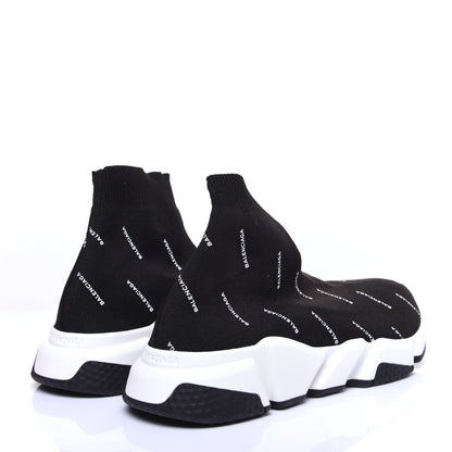 Balenciaga Neoprene Knit Allover Logo Bi-Color Sole Womens Speed Sneakers 41 Black White 3 of 10