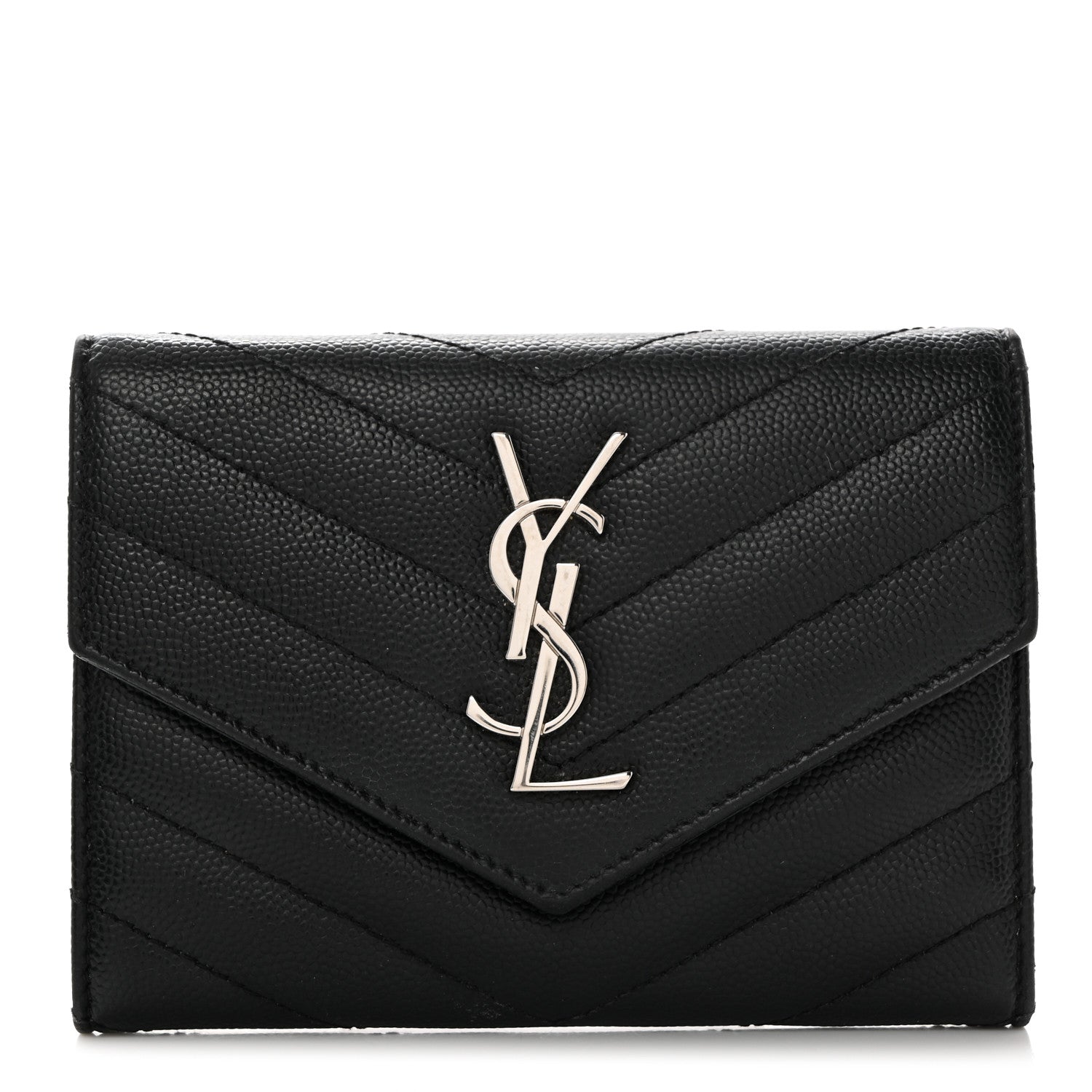 Saint Laurent Grain De Poudre Matelasse Chevron Small Monogram Passport Case Black 1 of 8