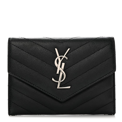 Saint Laurent Grain De Poudre Matelasse Chevron Small Monogram Passport Case Black 1 of 8