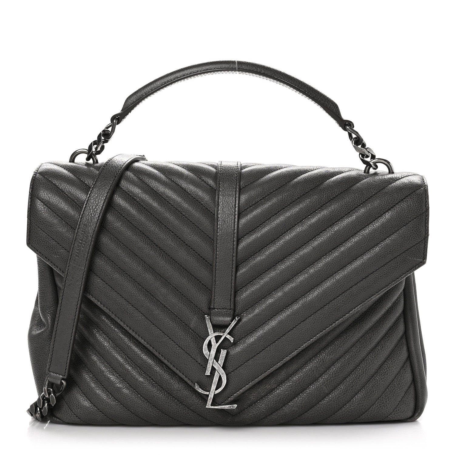 Saint Laurent Sheepskin Matelasse Chevron Monogram Large College Satchel Dark Anthracite 1 of 13
