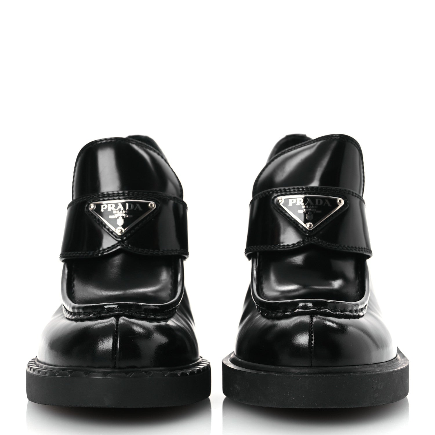Prada Spazzolato Metal Triangle Logo 85mm Loafers 40 Black 3 of 12
