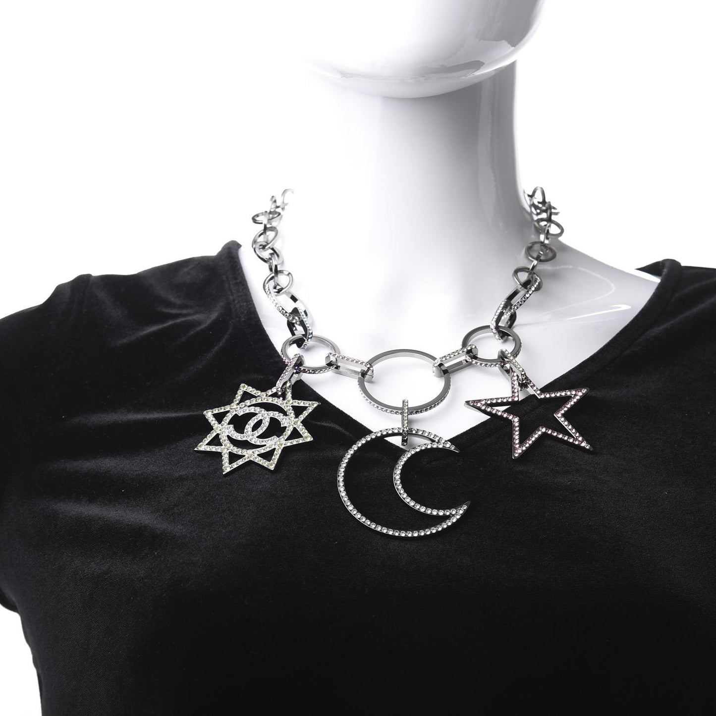 Ruthenium Crystal CC Star Moon Star Necklace