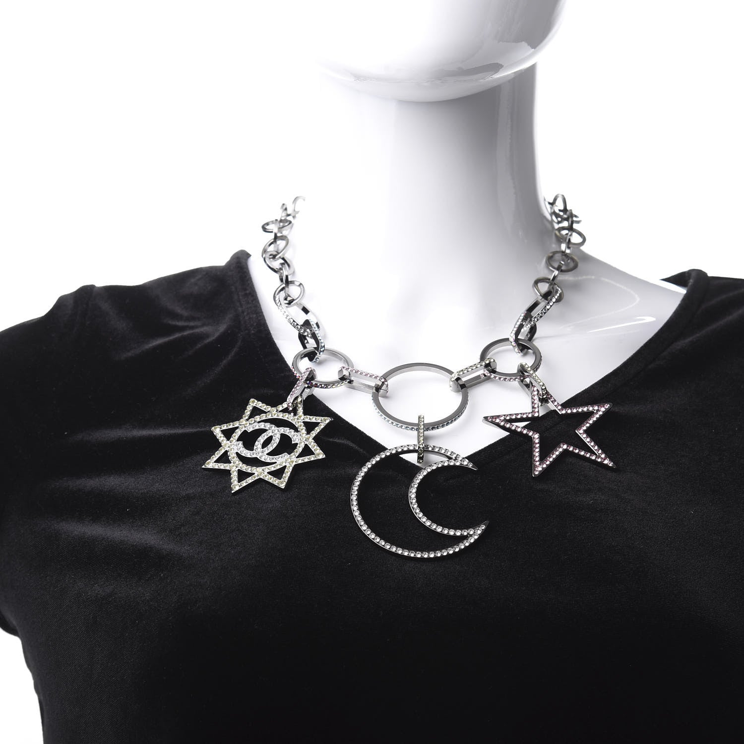 Chanel Ruthenium Crystal CC Star Moon Star Necklace 2 of 5