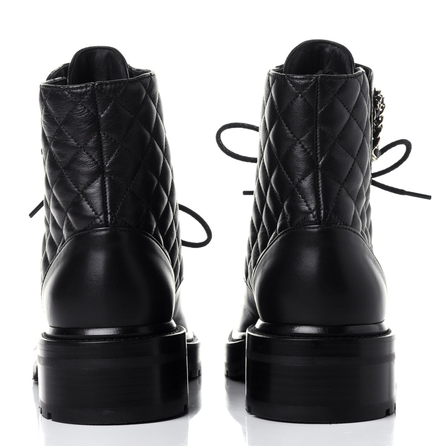 Chanel Shiny Lambskin Quilted Lace Up Combat Boots 39.5 Black 5 of 12