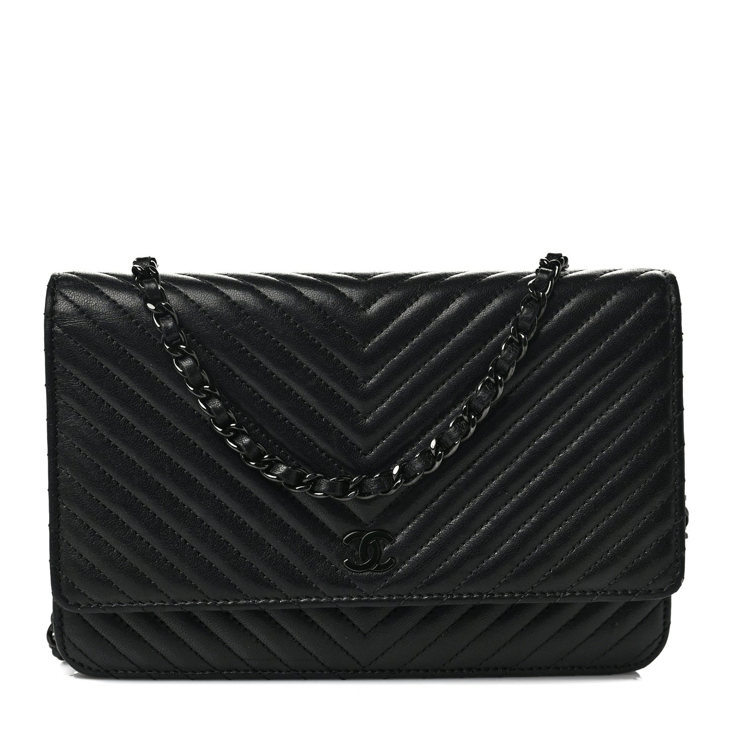 Calfskin Chevron Wallet On Chain WOC So Black