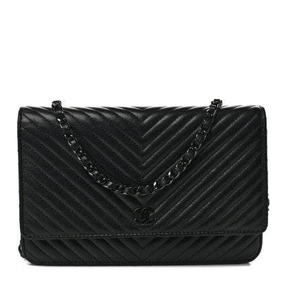 Chanel Calfskin Chevron Wallet On Chain WOC So Black 1 of 11