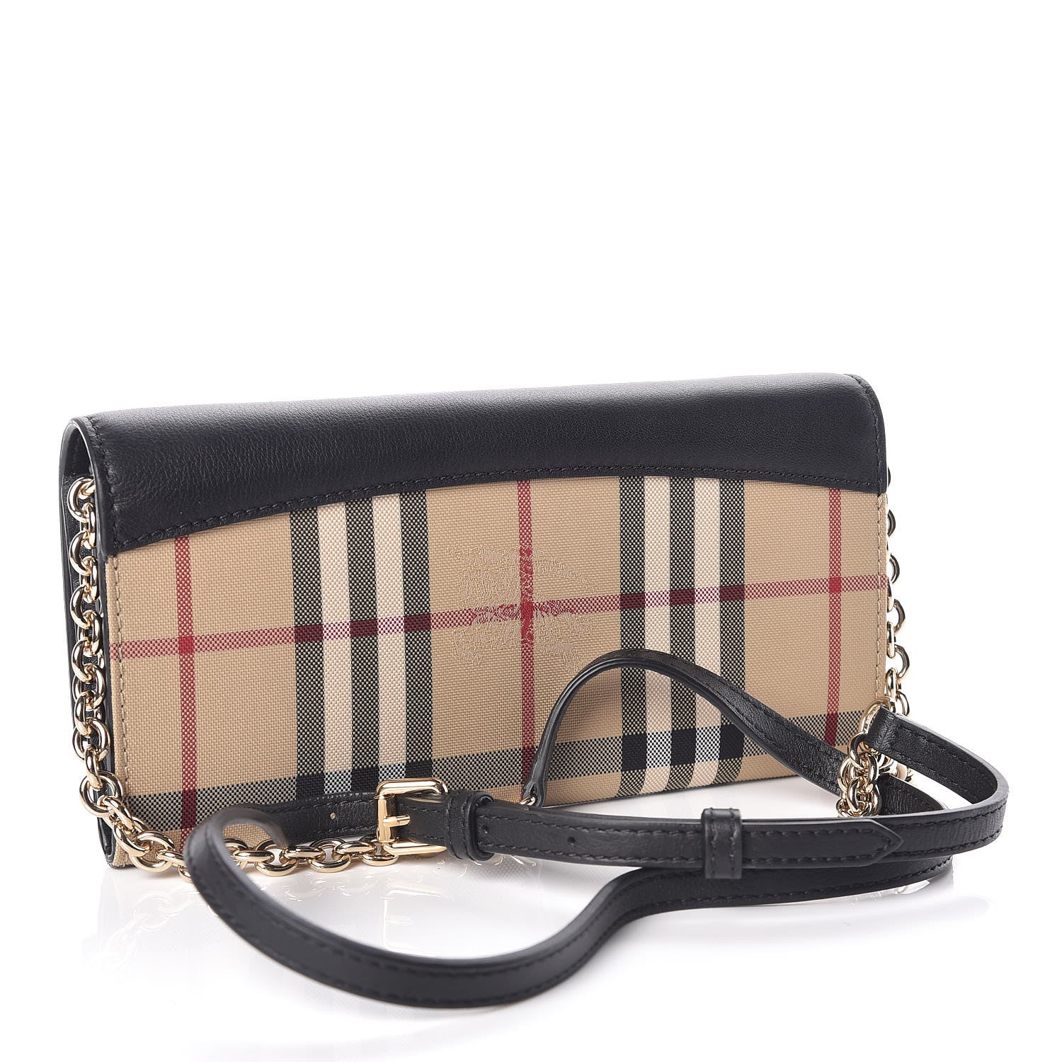 Burberry Calfskin Horseferry Check Henley Wallet On Chain Black 3 of 9