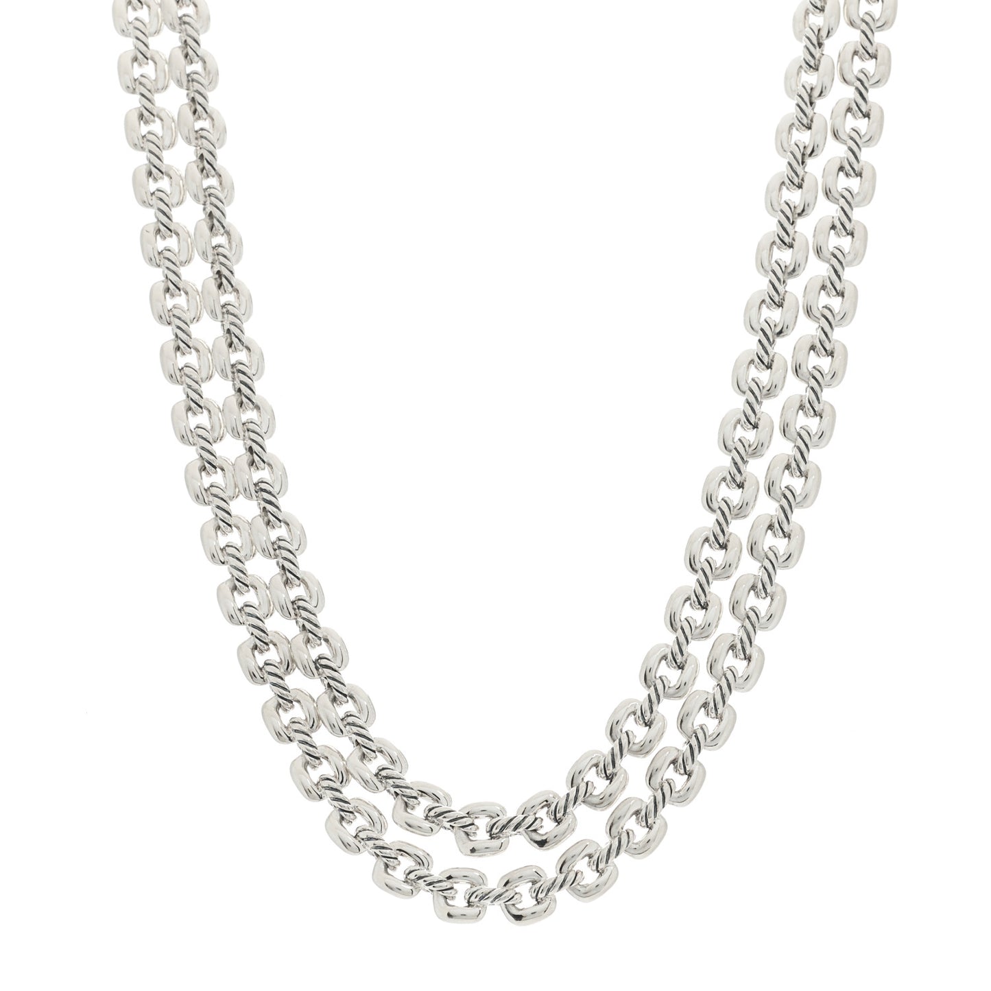 Sterling Silver Thoroughbred Cushion Link Double Row Necklace