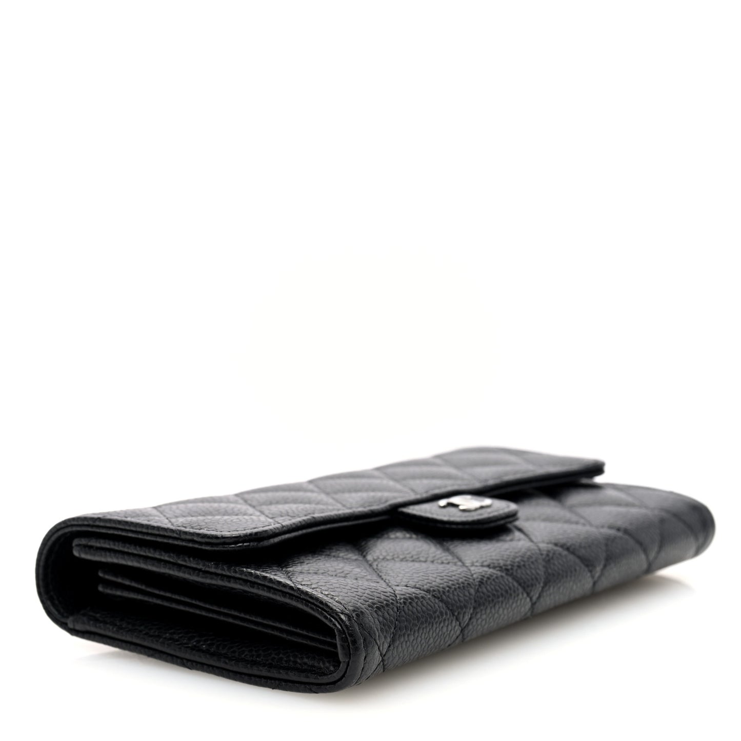 Caviar Quilted Large Gusset Flap Wallet Black