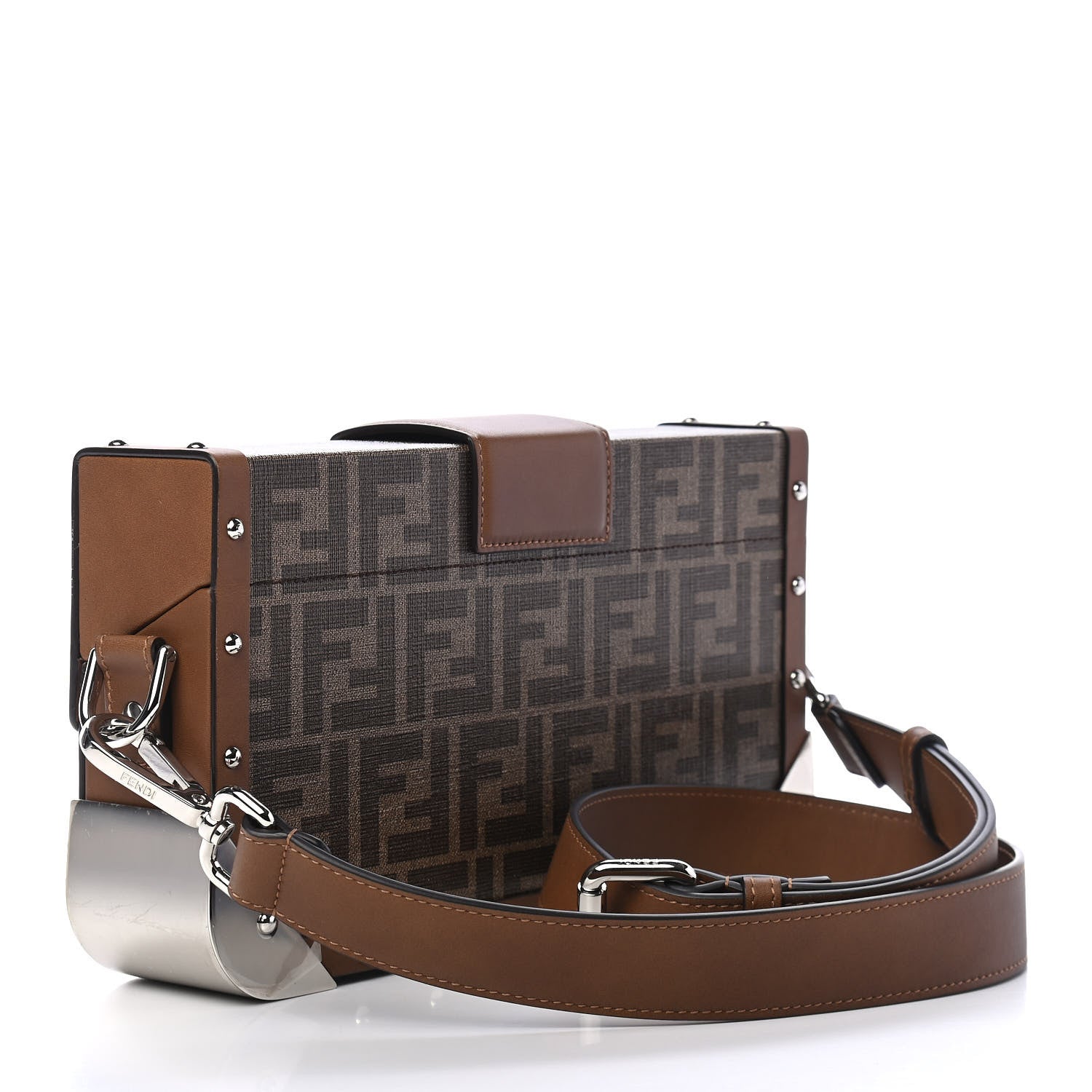 Fendi Shiny Glazed Fabric Vachetta FF 1974 Medium Baguette Trunk Mogano Panna Cuoio 2 of 10