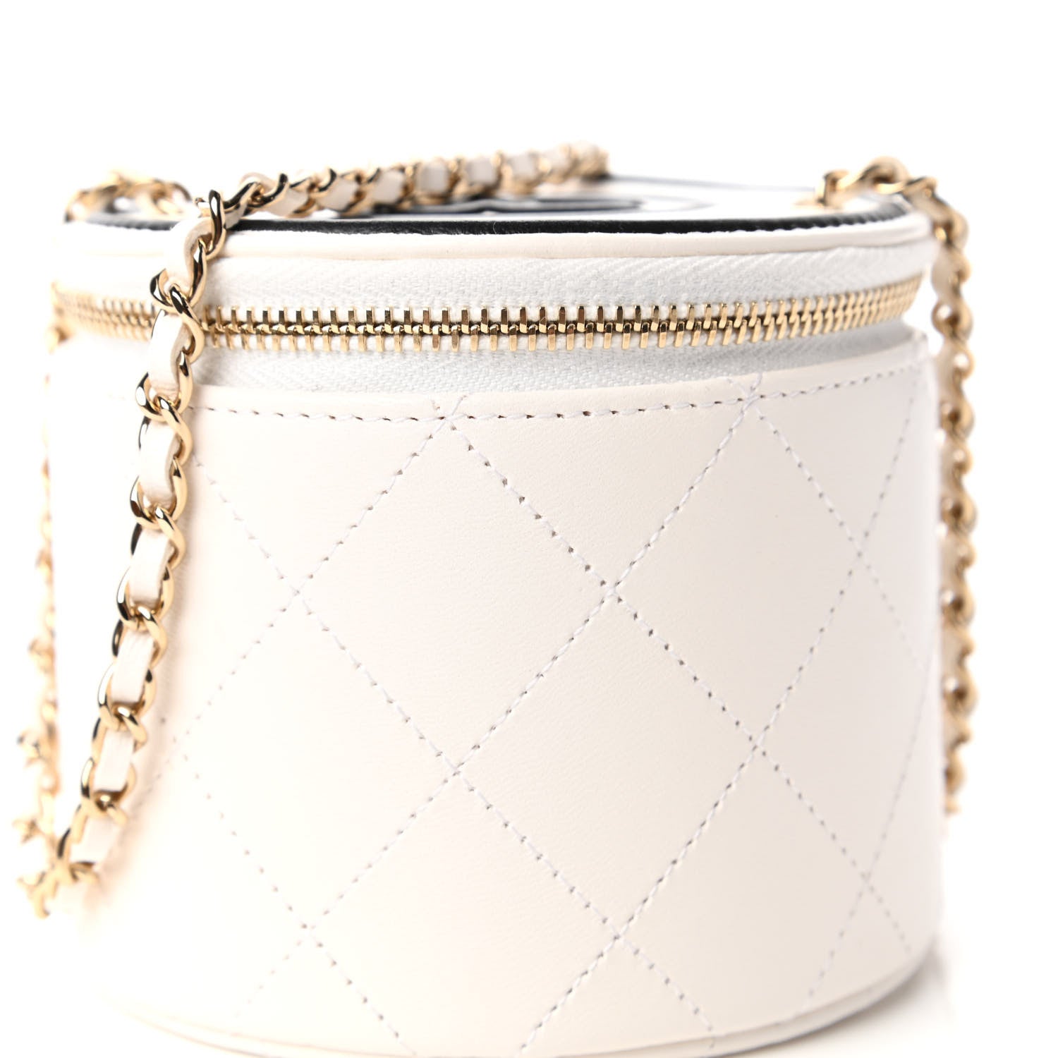 Chanel Lambskin Quilted Round Small Vanity Case With Chain White Black 10 of 12