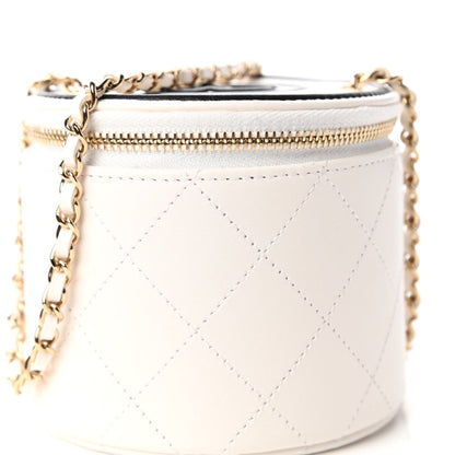 Chanel Lambskin Quilted Round Small Vanity Case With Chain White Black 10 of 12