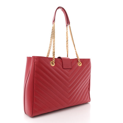 Saint Laurent Grain De Poudre Matelasse Chevron Monogram Shopping Bag Red 3 of 11