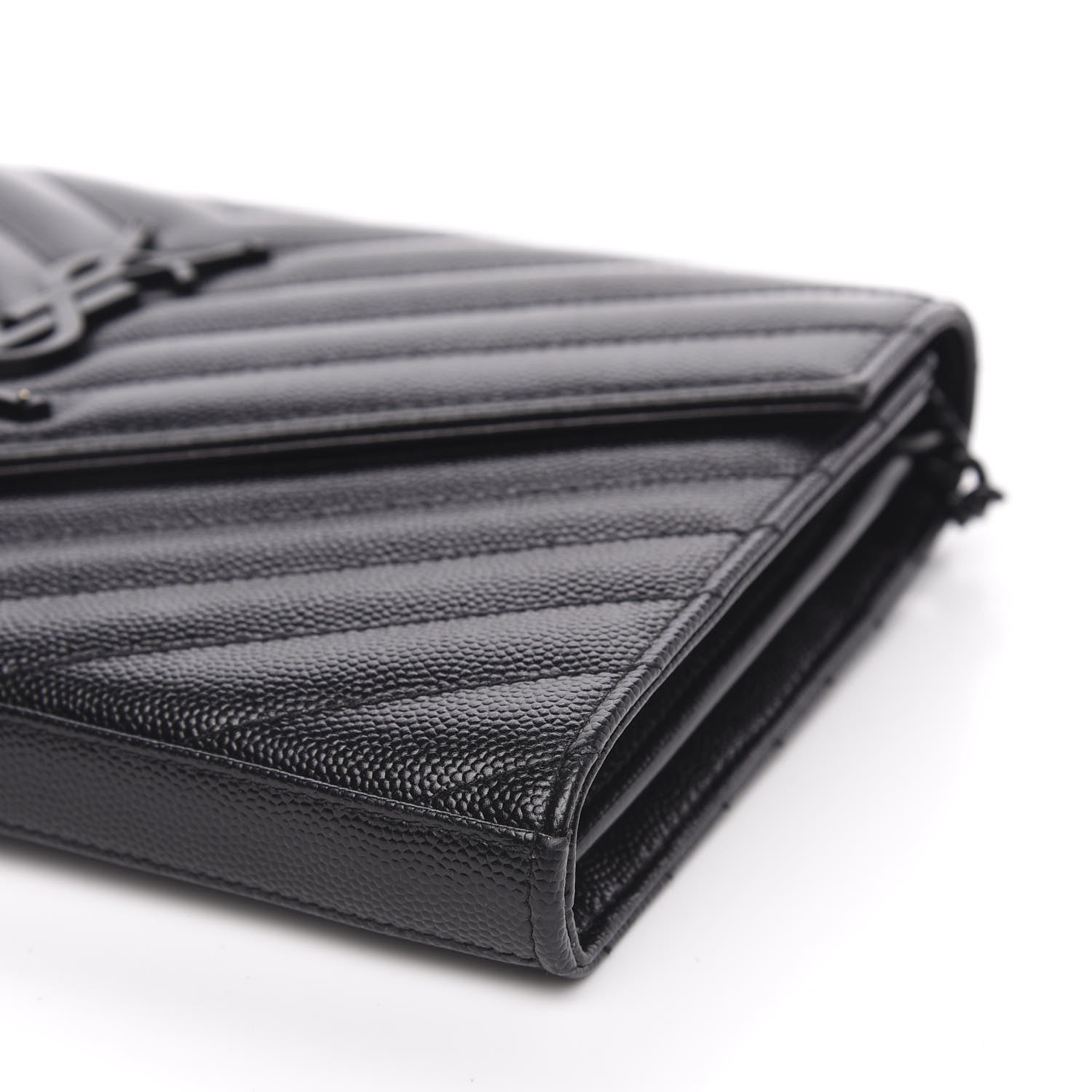 Saint Laurent Grain De Poudre Matelasse Chevron Monogram Chain Wallet Black 6 of 10
