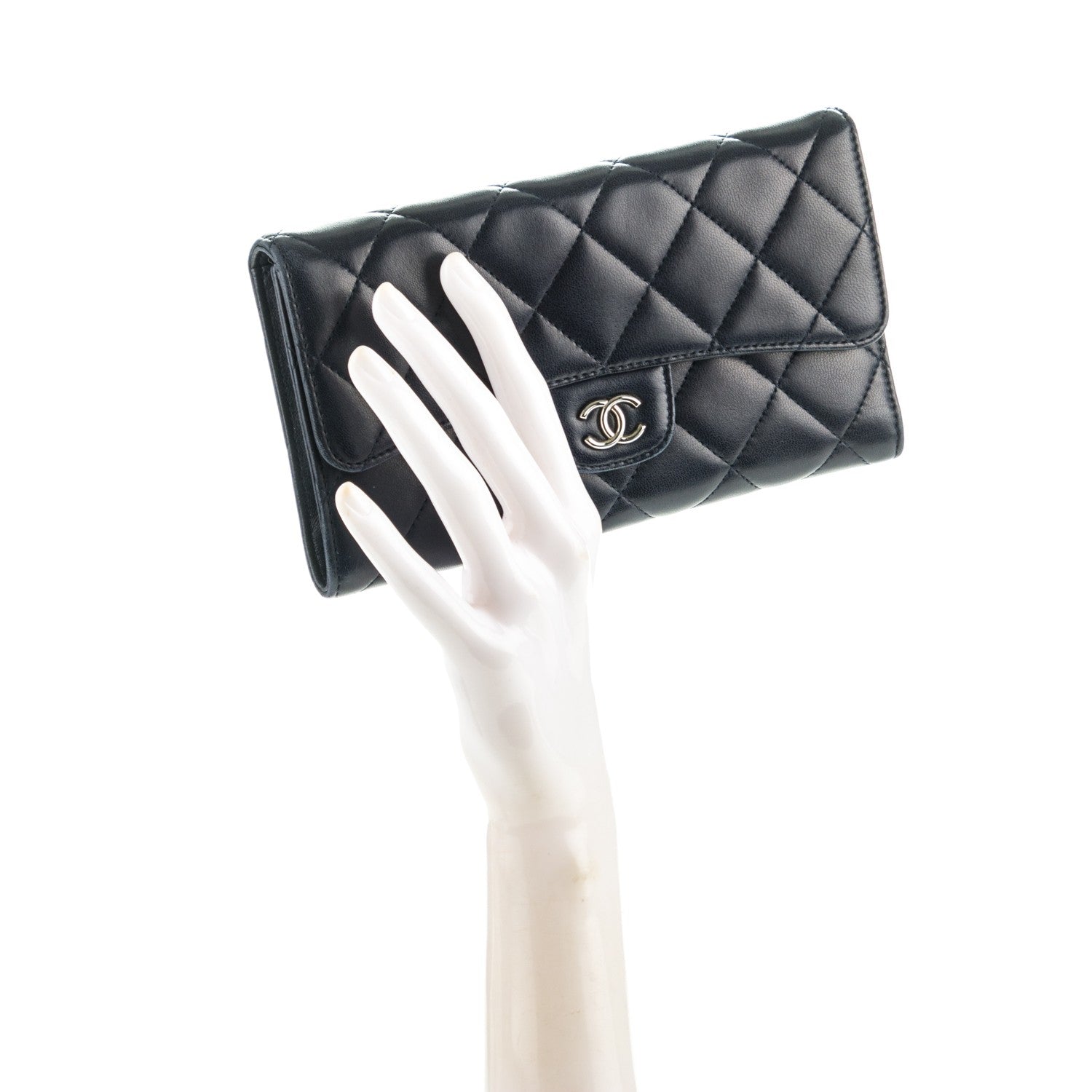 Chanel Lambskin Quilted Large Flap Wallet Navy 2 of 8