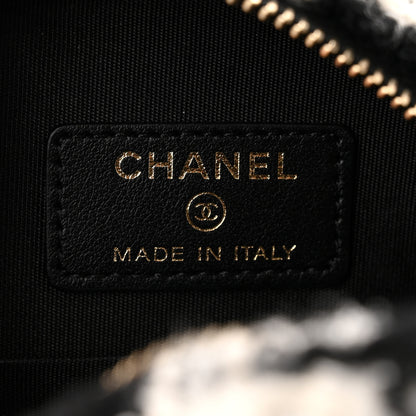 Chanel Tweed Shearling Round Clutch With Chain and Coin Purse Black and White 8 of 14