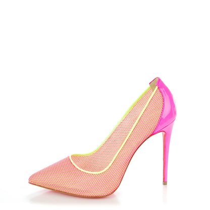 Christian Louboutin Lace Patent Raphia Follies 100 Pumps 38.5 Shocking Pink 1 of 9