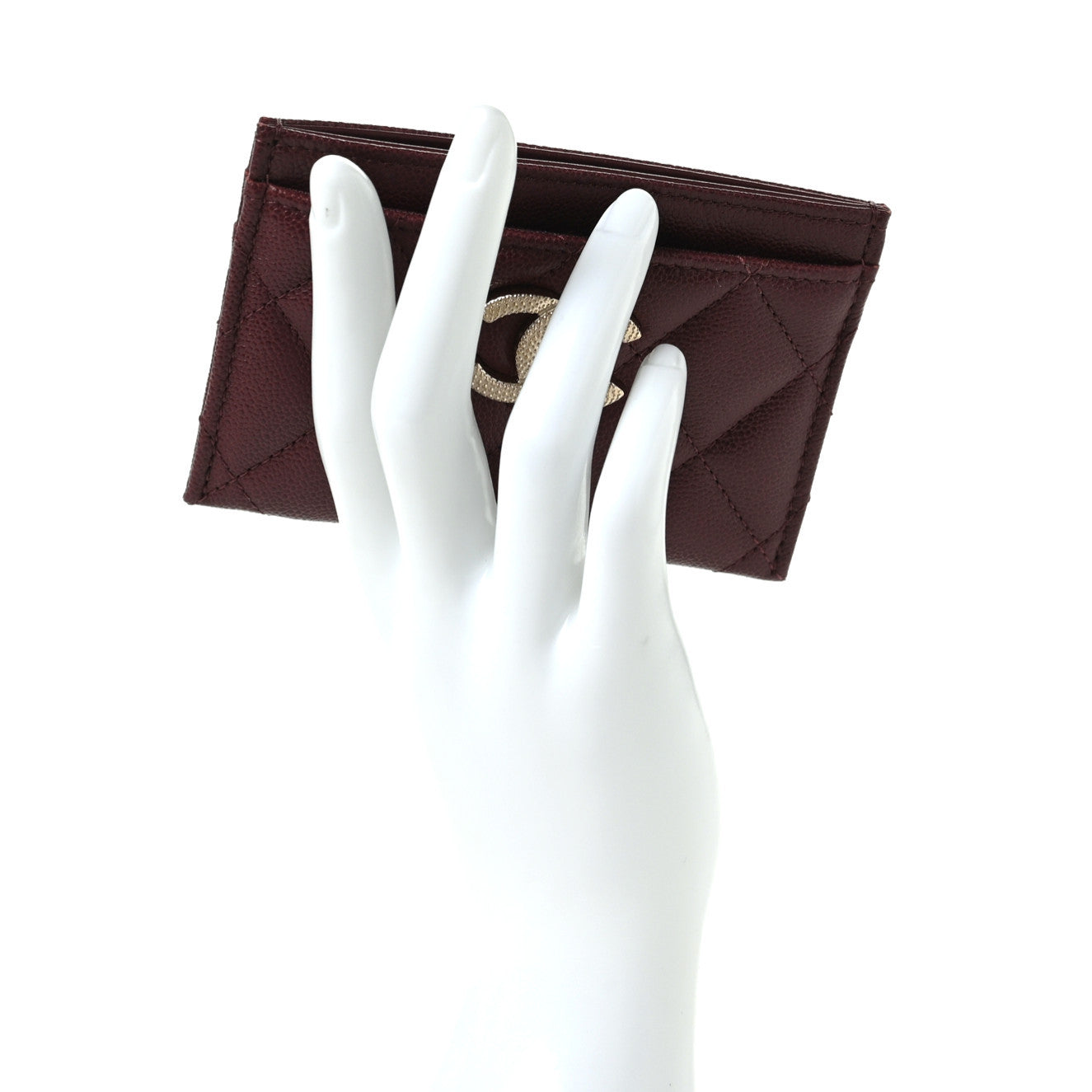 Chanel Caviar Quilted Studded CC Card Holder Burgundy 2 of 7