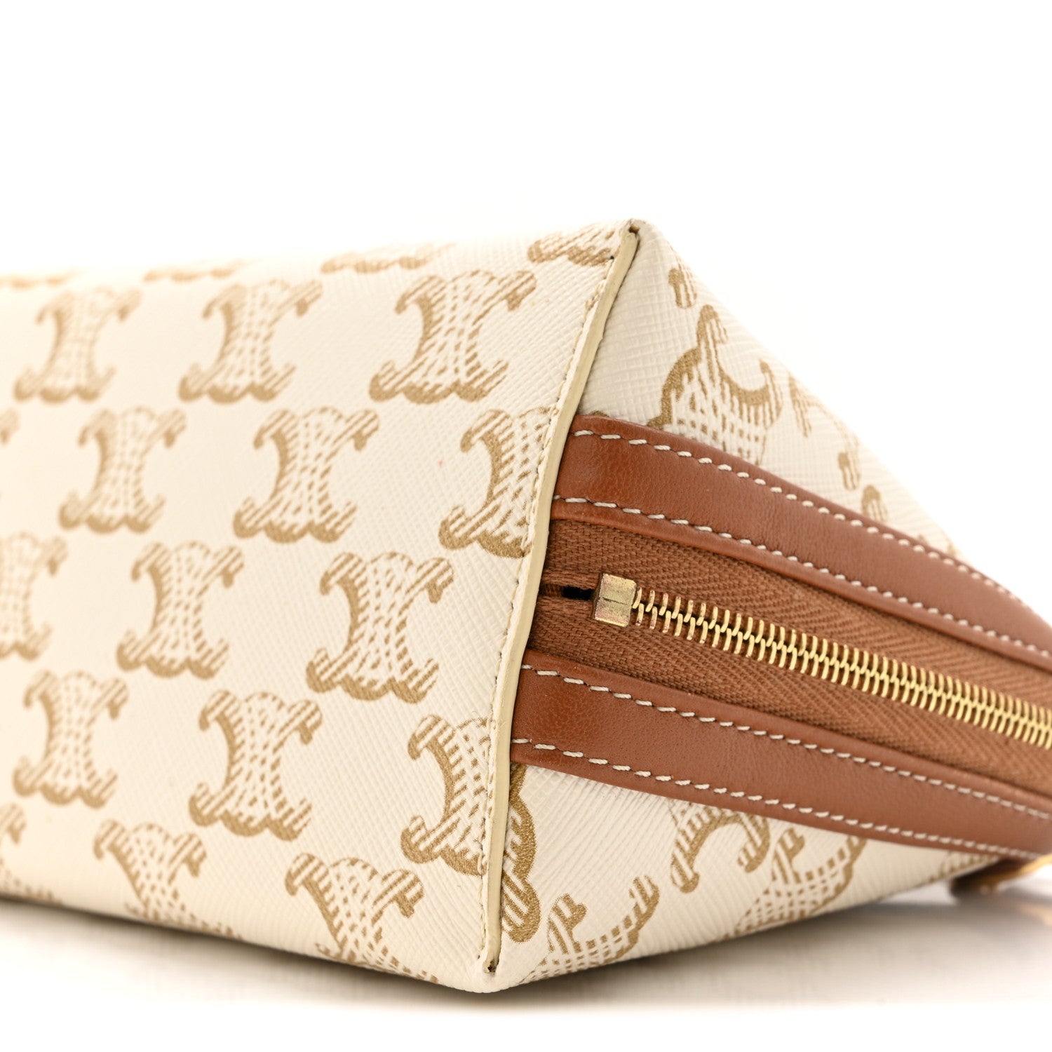 Celine Lambskin Triomphe Canvas Clutch With Chain White Tan 11 of 13