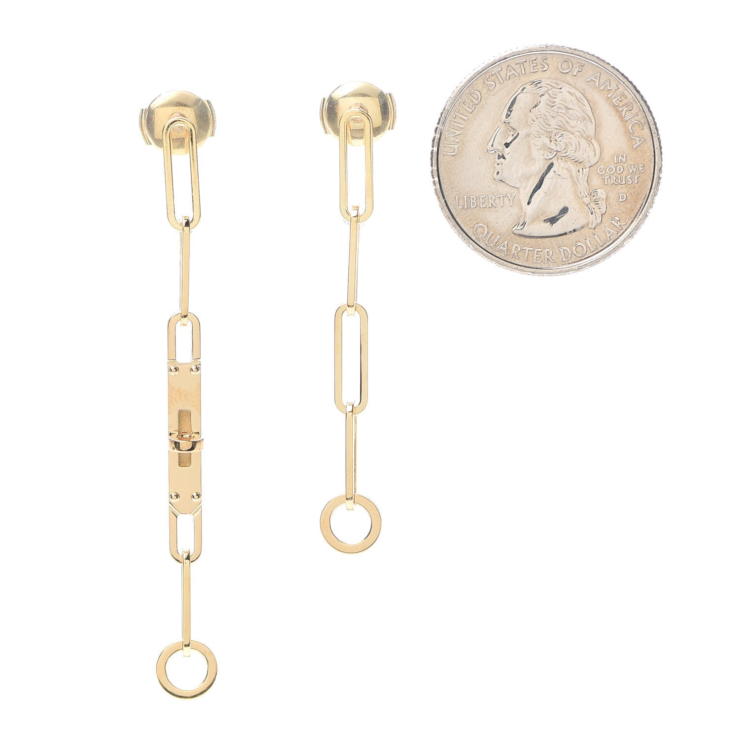 Hermes 18K Yellow Gold TPM Kelly Chaine Earrings 2 of 6
