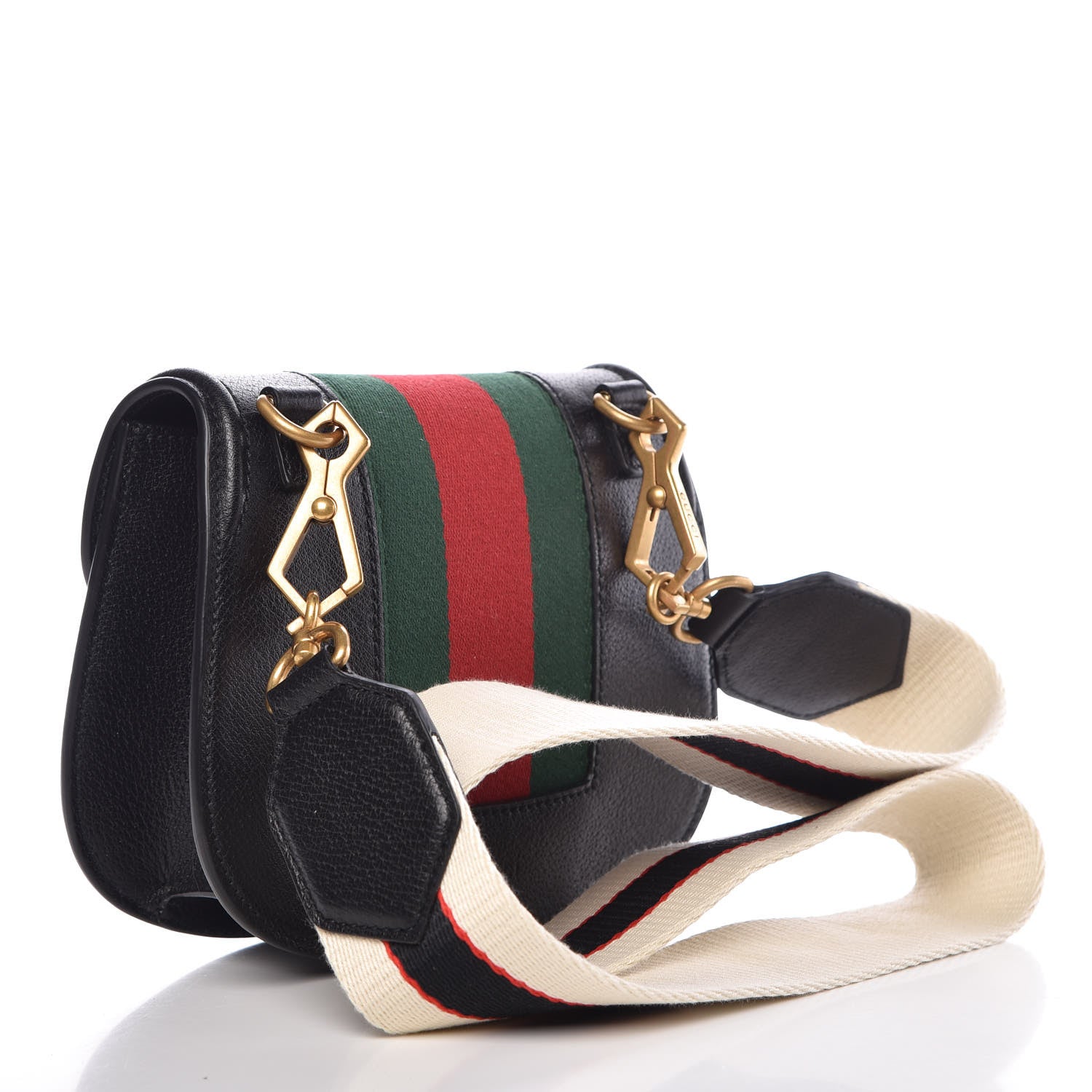 Gucci Calfskin Web Crystal Butterfly Stripe Small Totem Shoulder Bag Black 3 of 9
