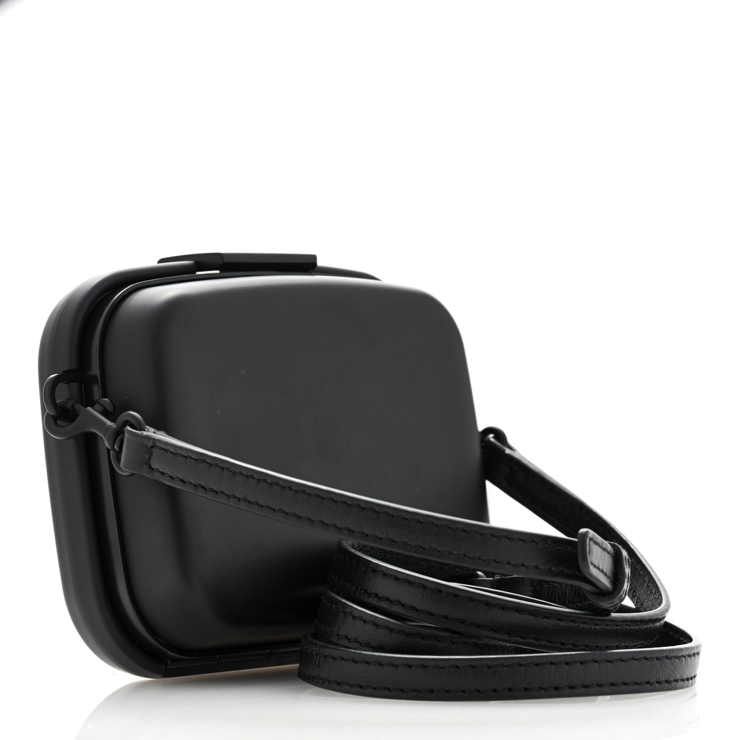 Recycled Plastic Calfskin Embossed Mini Lunch Box Case with Strap Black